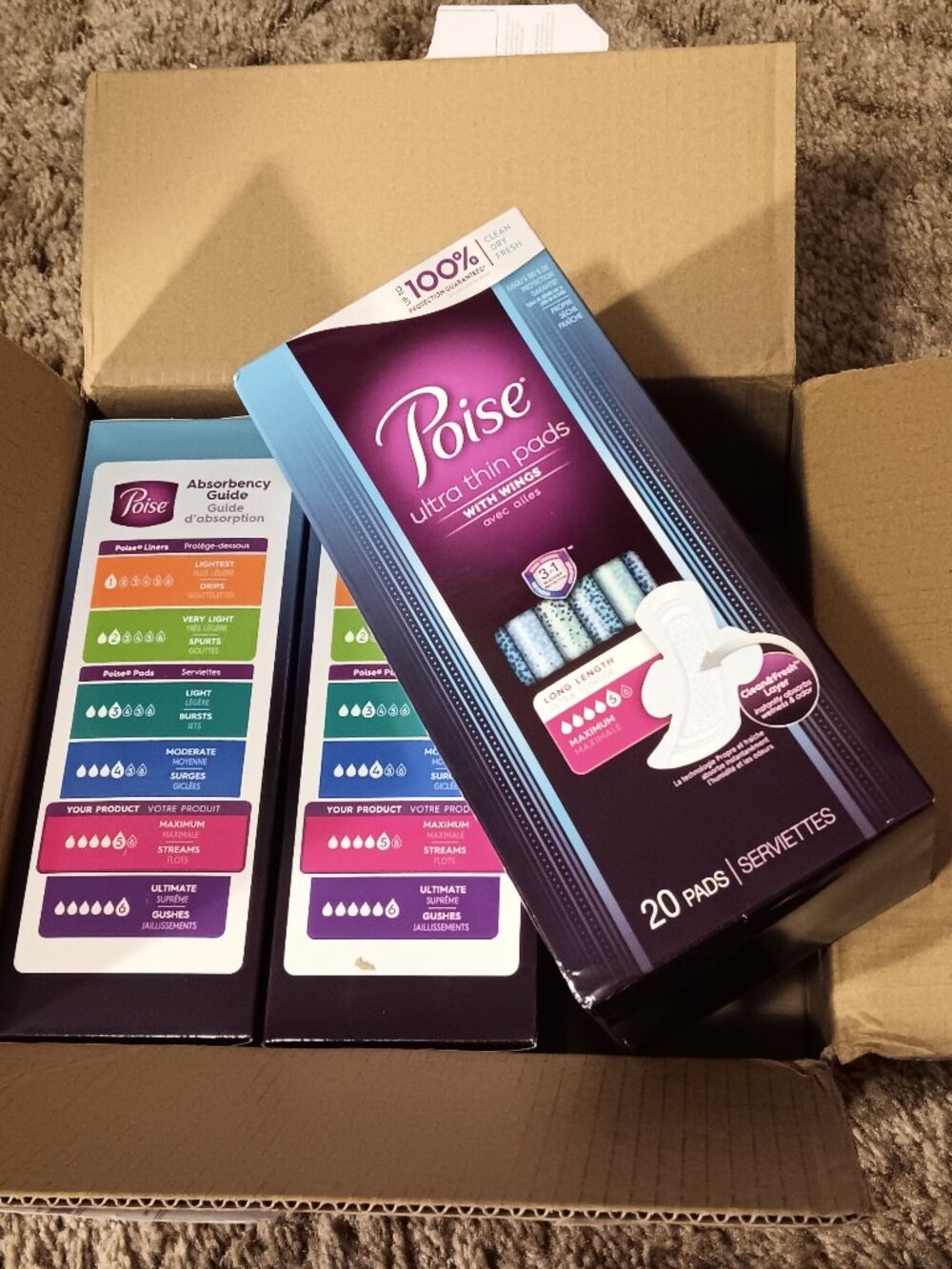 Poise Ultra Thin Pads with Wings - 3 packs of 20